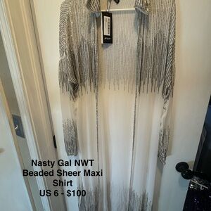 Nasty Gal Silver and White Beaded Maxi Shirt